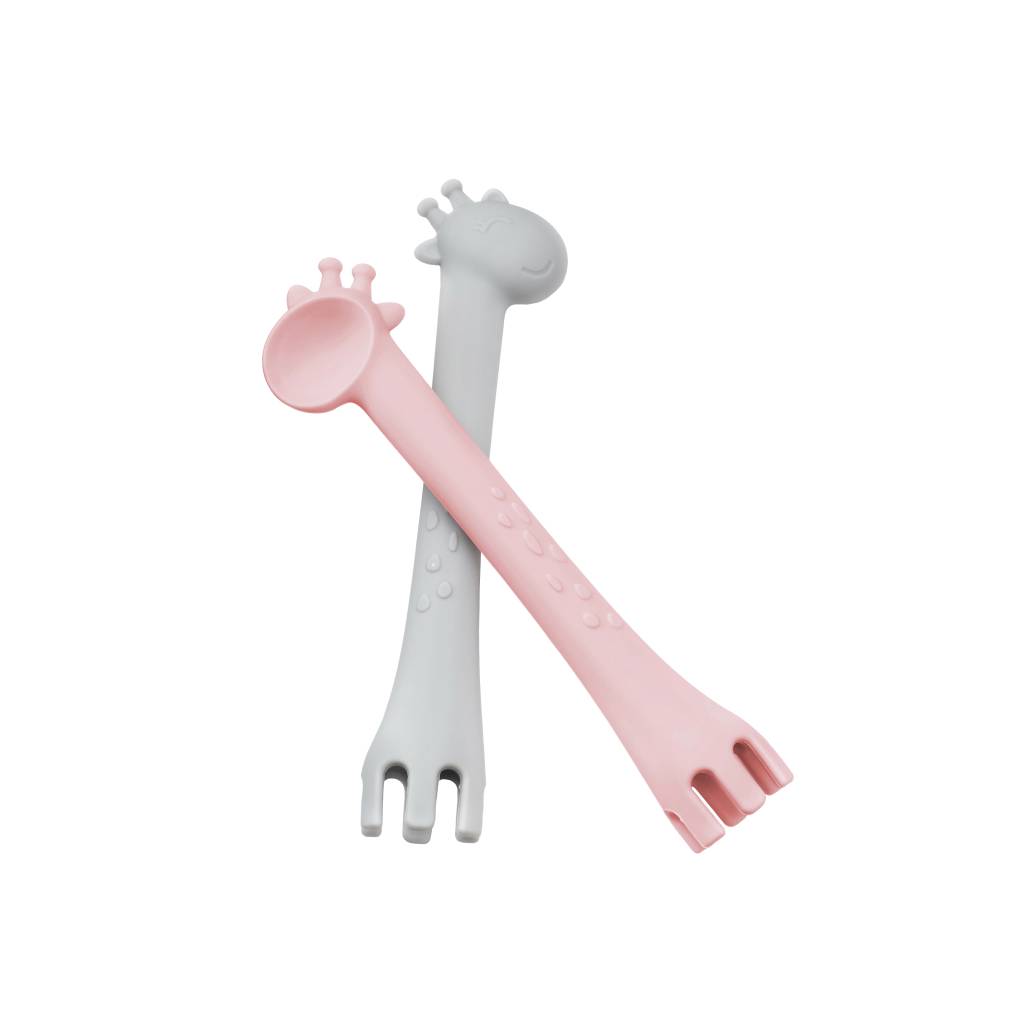 Soft Grey & Pink Fork & Spoon Set Kids & Babies Soft Grey & Pink Fork & Spoon Set