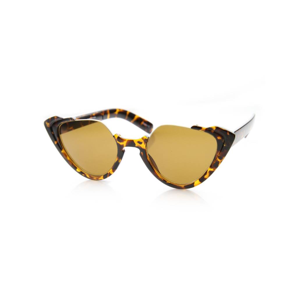 Women’s Tortoise & Amber Half-Frame Cat-Eye Sunglasses New Arrivals Women's Fashion  
