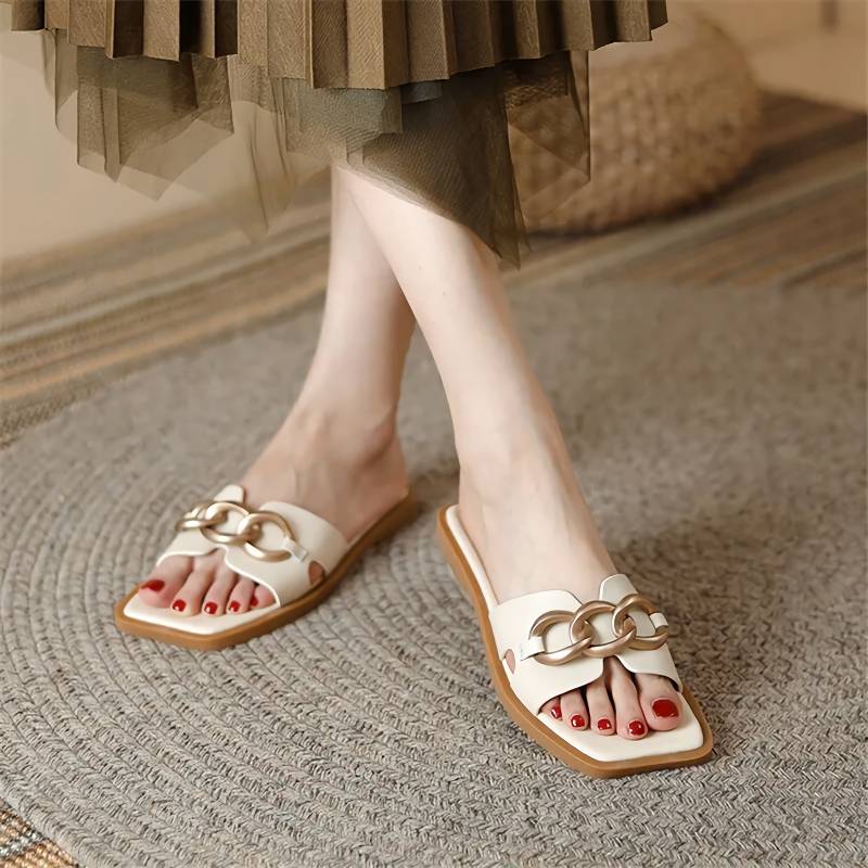 Summer Square Toe Leather Slippers New Arrivals Women’s Fashion Color : Black|Beige Summer Square Toe Leather Slippers New Arrivals Women's Fashion Color : Black|Beige