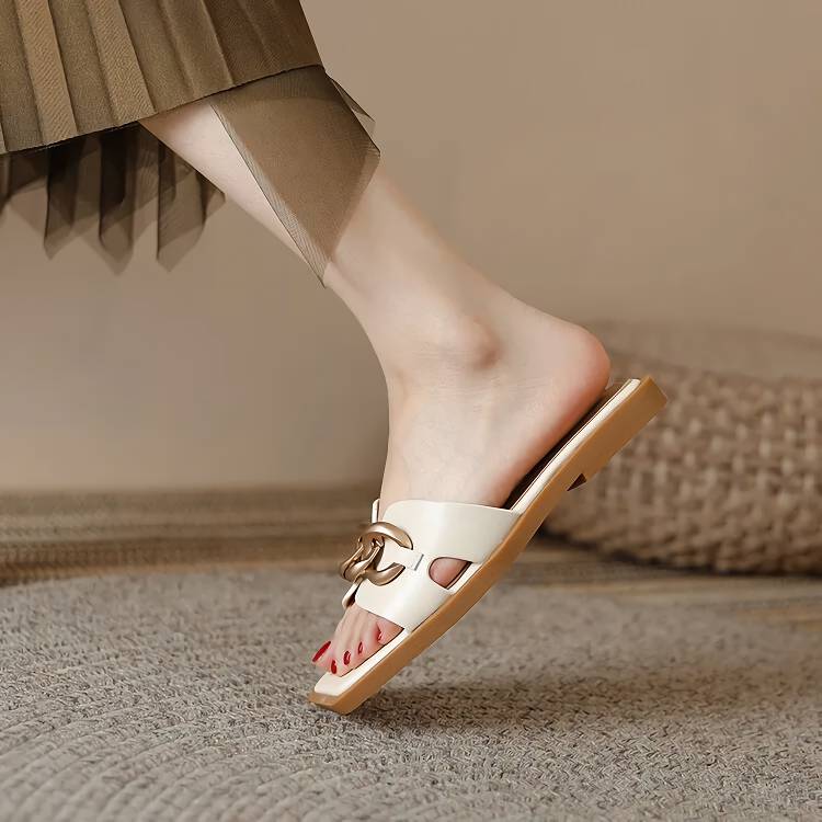 Summer Square Toe Leather Slippers New Arrivals Women’s Fashion Color : Black|Beige Summer Square Toe Leather Slippers New Arrivals Women's Fashion Color : Black|Beige